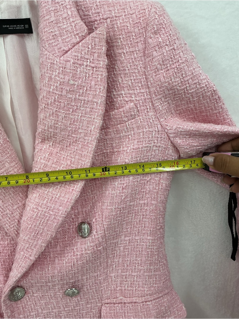 Zara Pink Double-Breasted Tweed Blazer 1174 - Picture 4 of 6